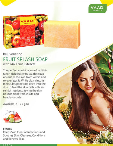 Vaadi Herbals Fruit Splash Soap with Extracts of Orange, Peach, Green Apple and Lemon, 75gms x 3